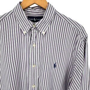 Ralph Lauren Purple Striped Button Down Shirt Mens Size 15.5 Medium Classic Pony